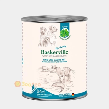 Консервированный корм Baskerville Holistic для собак, говядина и лосось с пастернаком, 800г