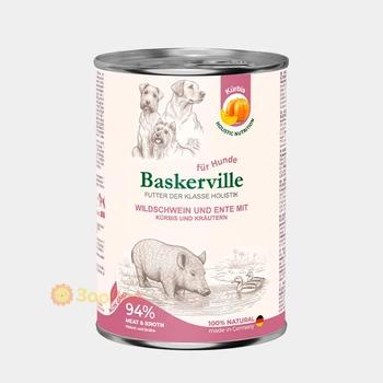 Консервированный корм Baskerville Holistic для собак, утка и кабан с тыквой и зеленью, 400г