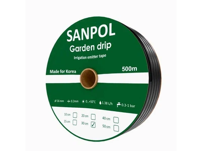 Крапельна стрічка SANPOL 500м 16мм 1,38л/г 8mil 30см GARDEN DRIP