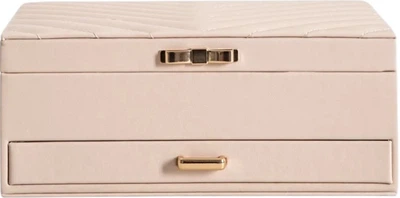 Szkatułka na biżuterię Homla Hope dwupoziomowa z kokardką beżowa 24x17x10 cm (5906496752735)