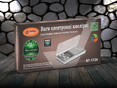 Электронные ювелирные весы 200г точность 0,01г BiTEK BT-1724 с подсветкой и функцией тара