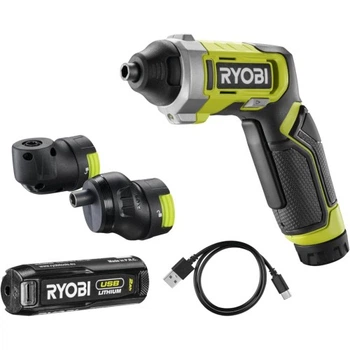 Отвертка аккумуляторная Ryobi RSD4-120TA2, USB Lithium, 4V, 1х2Ah, 5Нм, 200об/мин, 2 насадки, 10 бит, кейс (5133006211) Ryobi 5133006211 992650