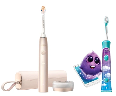 Електрична зубна щітка Philips Sonicare HX9992/11 Prestige з технологією SenseIQ серії 9900 + Дитяча електрична зубна щітка Philips Sonicare HX6322/04 (комплект)