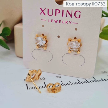 Серьги гвоздики "Котики" с Блестящими камушками, размером 0,9см, Xuping 18K