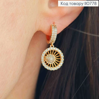 Серьги кольца с подвеской "Блеск Солнца" в Блестящих камушках, 1,1+1,2см, XUPING 18К