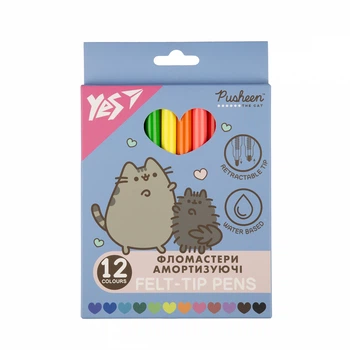 Фломастери Yes 12 кольорів "Pusheen", амортизуючі (650581)