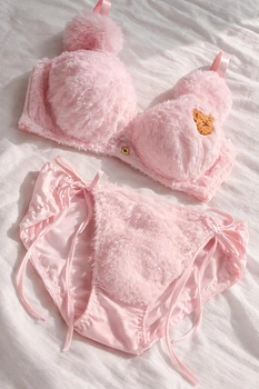 Комплект женского белья плюшевый Pink Teddy розовый (бюстгальтер + трусики), размер M