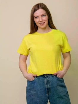 Базовая футболка женская 100% хлопок хб удлиненная без принта Желтый L