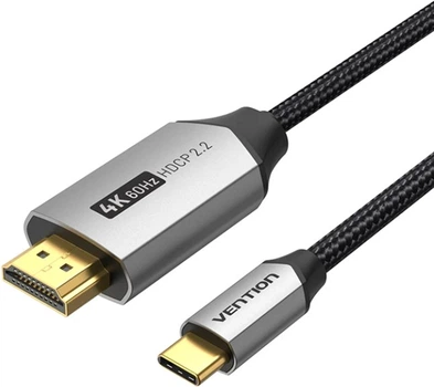 Кабель Vention USB 3.1 Type-C M - HDMI M, 2.0m v.2.0 4K 60Hz Aluminum Alloy Type Black (CRBBH)