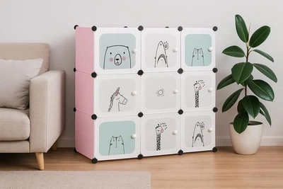 Модульный детский шкаф органайзер Omna CUBES 9 секций Розовый, для одежды и игрушек