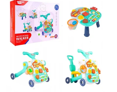 Детский толокар-ходунки 5в1 с самокатом, игровым музыкальным столиком MalPlay, Бирюзовый