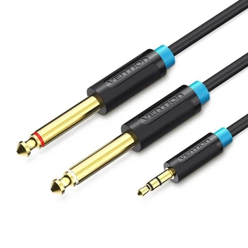 Кабель Audio 6.35мм-3.5мм Vention 2хF/F PVC Shell gold-plated 2m Black (BACBH)