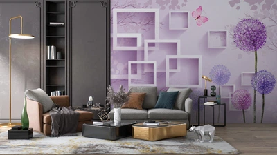 Фотообои флизелиновые Print-walls 3D фиолетовые одуванчики 0146 300×250 см (Ш×В)