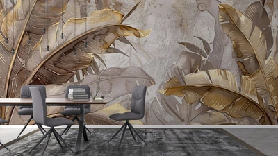 Фотообои флизелиновые Print-walls 3D золотые пальмы 0307 100×100 см (Ш×В)