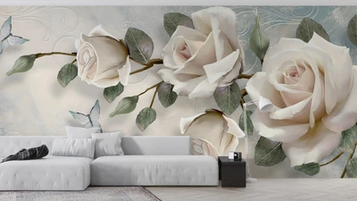 Фотошпалери флізелінові Print-walls Метелики і троянди 0480 100×100 см (Ш×В)