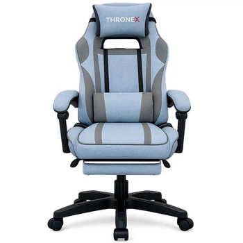 Геймерське крісло ThroneX Linen Sky Gray з масажною подушкою та підніжкою, до 130 кг
