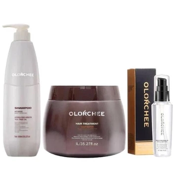 Набор для жирной кожи головы и поврежденных волос Olorchee: Шампунь Olorchee Anti Grease Shampoo 800 мл + Маска Olorchee Hair Treatment Deep Repair 1000 мл + Масло-сыворотка Olorchee Miracle Macadamia 50 мл