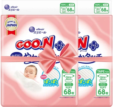 Подгузники Goo.N Plus для новорожденных Размер 1 NB до 5 кг 136 шт (21001495-2) (4500007638832)