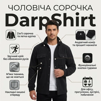 Чоловіча демісезонна сорочка DarpShirt, чорна, розмір M