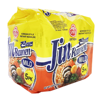 Неострый корейский рамен быстрого приготовления Джин Рамен Ottogi Jin Ramen Mild Korean Style 120 г (5 шт)