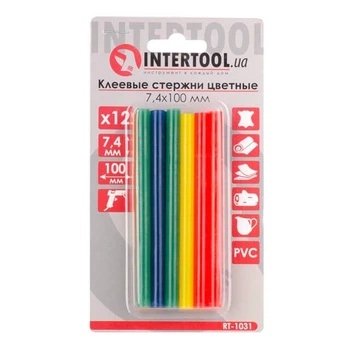 Комплект цветных клеевых стержней 7.4*100 мм, 12 ед. INTERTOOL RT-1031