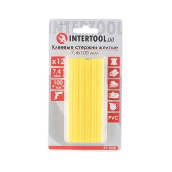 Комплект желтых клеевых стержней 7.4*100 мм, 12 ед. INTERTOOL RT-1050