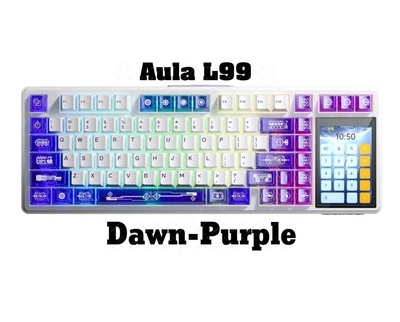 Клавиатура AULA L99 Dawn-Purple Игровая Беспроводная Механическая Полноразмерная. 2.4G/Bluetooth/Кабель. С Сенсорным Экраном 3.98 Дюйма. Батарея 8000mAh. С RGB Подсветкой. Свитчи Caramel Latte Switch