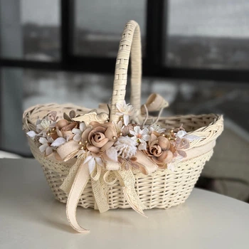 Пасхальная корзина 36х26х33см hand-made MIS LT бежевая с кремовым декором большая