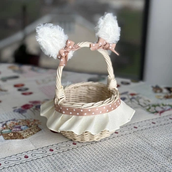 Пасхальная корзина 10х10х15см hand-made MIS LT бежевая с бежевым декором мини