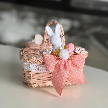 Пасхальная корзина 18х12х16см hand-made MIS LT розовая с бело-розовым декором и зайчиком
