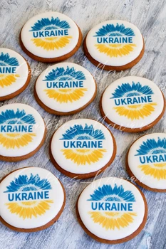 Пряник круглий 8см, пряник патріотичний з прапором україни, пряник з логотипом