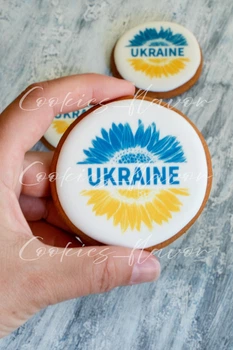 Пряник круглий 9см, пряник патріотичний з прапором україни, пряник з логотипом