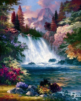 Алмазна мозаїка Водоспад у горах на підрамнику, 30*40