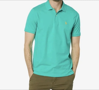 Мужская футболка-поло U.S. Polo Assn. — 100% Cotton, ткань Пике (Pique), Классический крой M бирюзовая