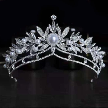 Обруч для волосся зі стразами та перлами "Fashion Pearls", прикраса на голову, срібло