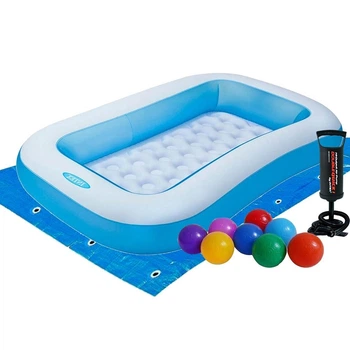 Детский надувной бассейн Intex 57403-2 Rectangular Pool синий 166х100х28 см с надувным дном подстилкой насосом и шариками 10 шт (21-9-57403-2)