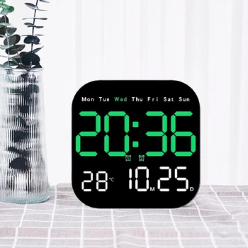 Настінний LED годинник Deepfox DS-6650 18,5×18,5 см, цифрові електронні годинники з будильником, датою, температурою, пультом, USB живлення, великий дисплей