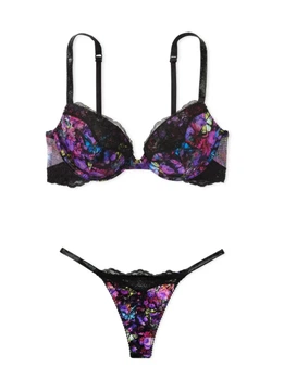 Комплект білизни Shine Strap Lace Push-Up Bra Thong Moody Floral Чорний 34C-S