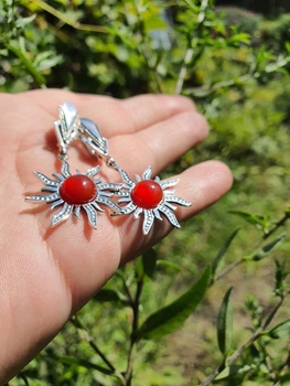 Срібні сережки 925 проба Сонце з камінням вставка онікс англійська застібка чорніння сердолік