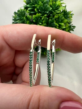 Серьги из серебра 925 пробы с накладками золота 375 проба Алиса, стрелы с цирконами зелеными