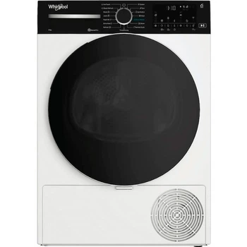 Сушильна машина Whirlpool тепловий насос, 9кг, A+++, 60см, дисплей, люк чорний, білий