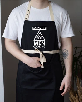 Фартук для мужчины "Danger men cooking", фартук на подарок, с карманом и регулируемой застежкой