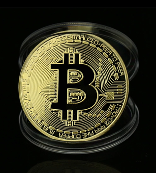BTC Сувенірна монета Бітконі Bitcoin у капсулі колір Золотистий
