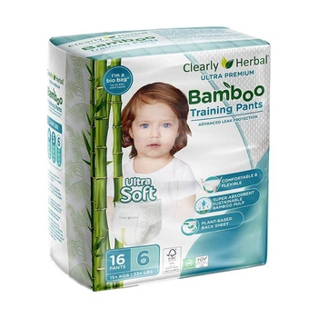 Детские подгузники-трусики Clearly Herbal Bamboo размер 6 (15+ кг), 16 шт Детские одноразовые подгузники Pants из бамбукового органического волокна и эластичным поясом Памперсы трусиками пантс для детей