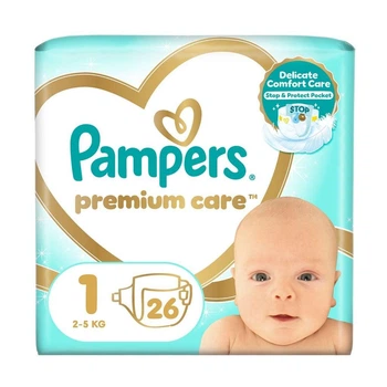 Детские подгузники Pampers Premium Care размер 1 (2-5 кг), 26 шт Детские подгузники памперс с индикатором влаги и защитой до 12 часов Памперсы премиум для детей