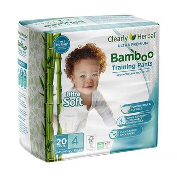 Детские подгузники-трусики Clearly Herbal Bamboo размер 4 (9-15 кг), 20 шт Детские одноразовые подгузники Pants из бамбукового органического волокна и эластичным поясом Памперсы трусиками пантс для детей
