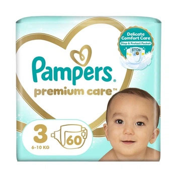 Дитячі підгузки Pampers Premium Care розмір 3 (6-10 кг), 60 шт Дитячі підгузники памперс з індикатором вологи та захистом до 12 годин Памперси преміум для дітей