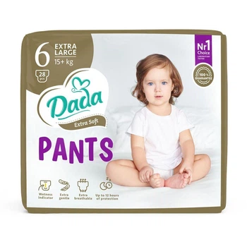 Дитячі підгузки-трусики Dada Extra Soft XL розмір 6 (15+ кг), 28 шт Дитячі одноразові підгузники Pants з супереластичним поясом та індикатором вологи Памперси трусиками пантс для дітей