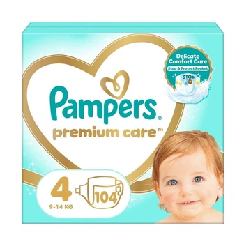 Детские подгузники Pampers Premium Care размер 4 (9-14 кг), 104 шт Детские подгузники памперс с индикатором влаги и защитой до 12 часов Памперсы премиум для детей