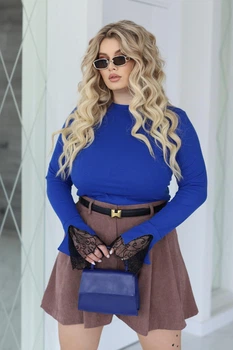 Жіноча кофтинка рубчик з мереживом "Chic", електрик 54-56